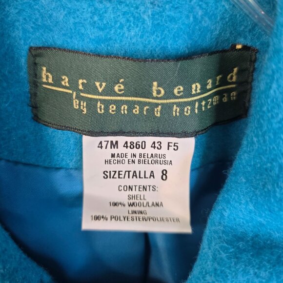 Wool Duffle Coat Size 8 Turquoise Harvé Benard By Benard Holtzman Vintage 80s - Picture 3 of 14